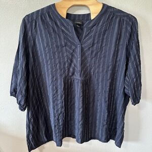 Ulla‎ Popken Blue Striped Blouse Metallic Detail 3/4 Sleeve Plus Size 32/34